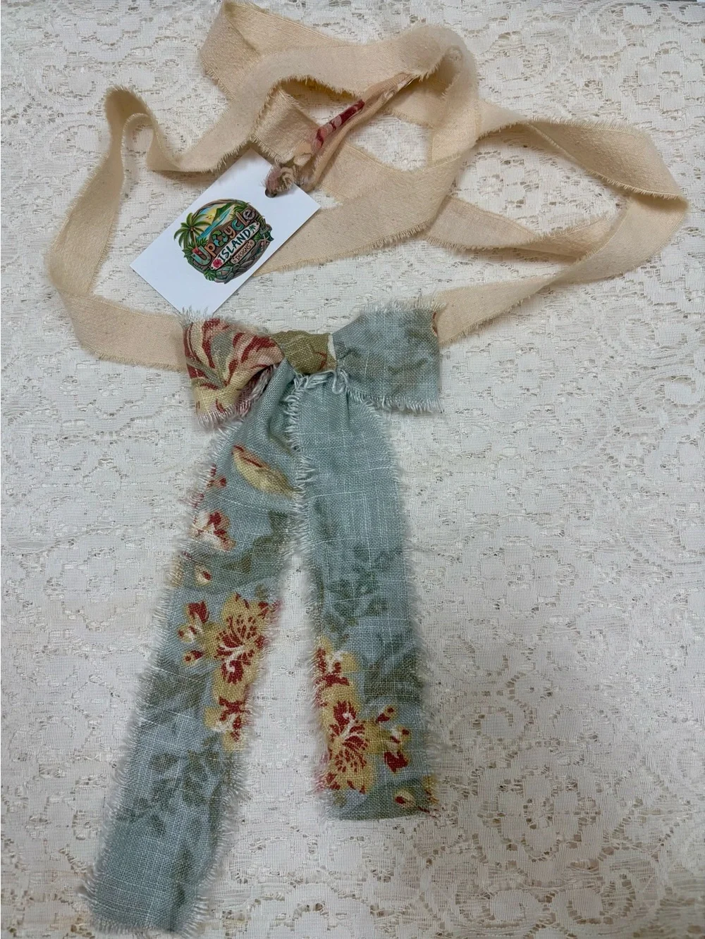 Upcycled Island  Floral Bow Scarf with Cream Tie Avant-garde Jabot